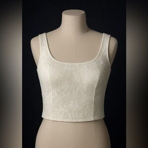 Arula Women’s 1X Gardenia Lace Crop Faux Corset Top Cream Cottagecore Whimsy